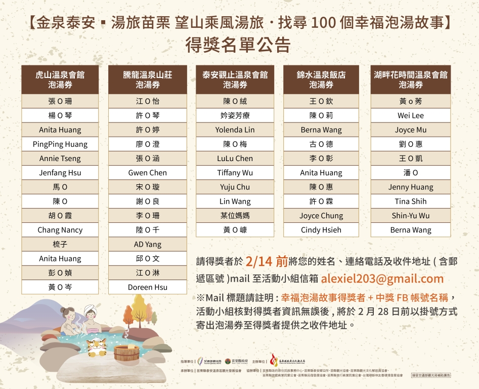找尋幸福泡湯故事得獎名單