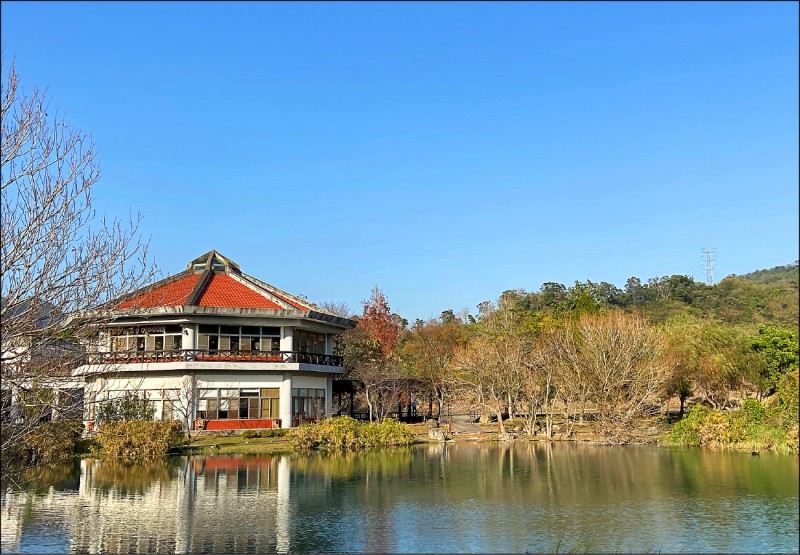 汶水遊客中心生態湖景致美麗。