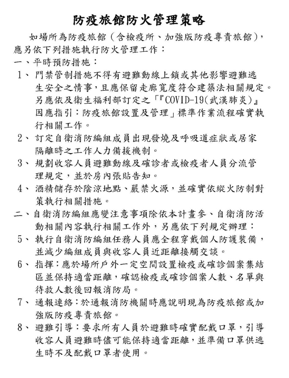 防疫旅館防火管理策略